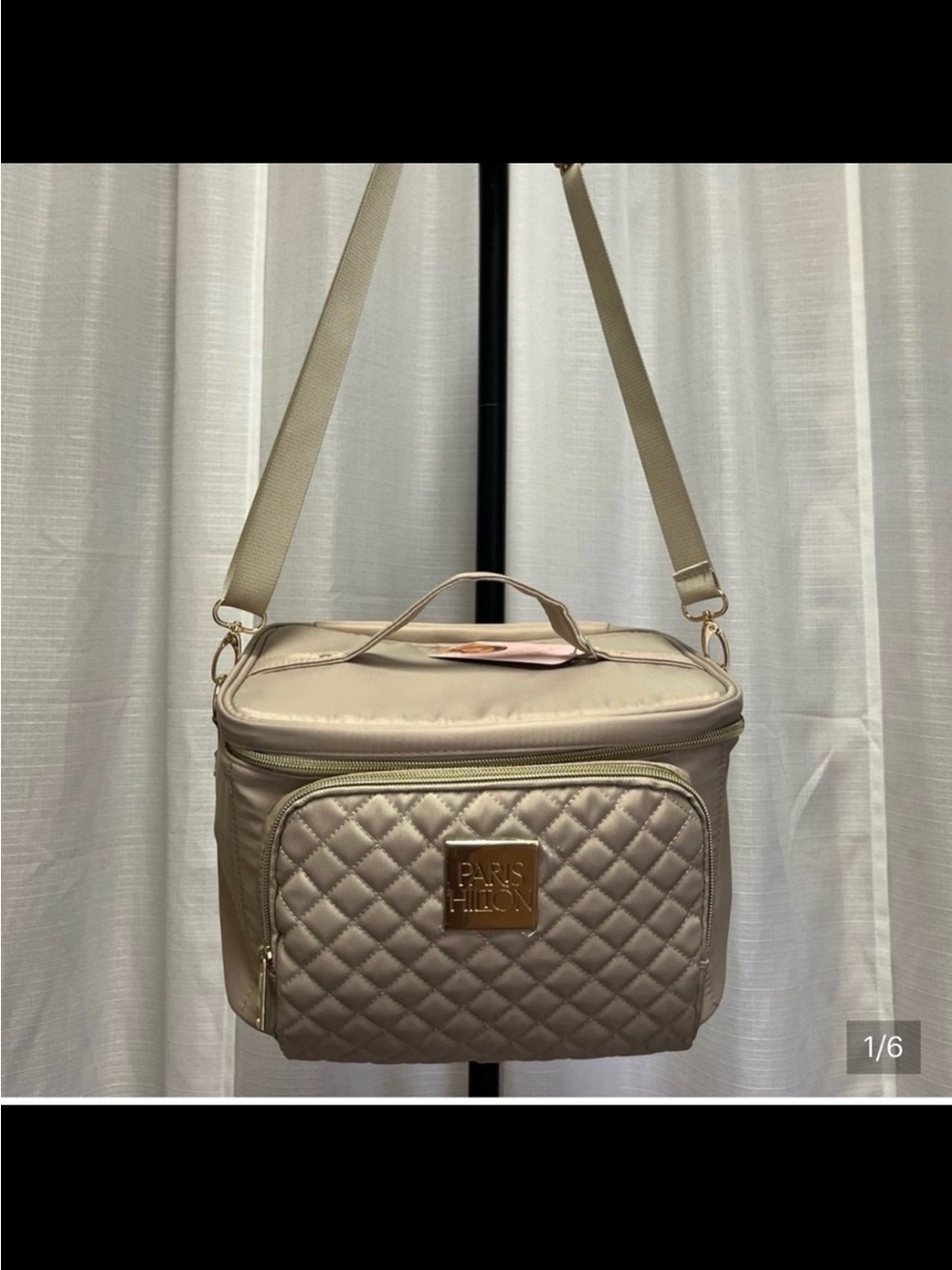 NWT Paris Hilton Quilted Cream Make - Up Carryall Crossbody Bag